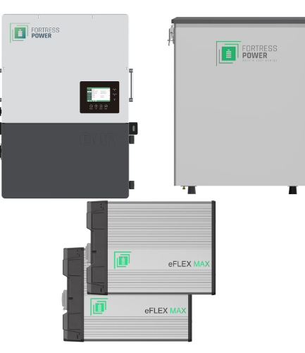 8kW Solar Kit + 11.2kWh Battery Storage: Fortress Power Envy 8kW Hybrid Inverter + eFlex Lithium Batteries + DuraRack Mini